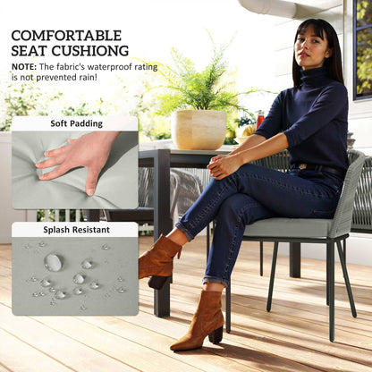 Rattan Dining 6 Seater Garden Furniture Set W/ Acacia Wood Top Rectangle Table, 6 Chairs for Outdoor, Patio, Conservatory, Grey