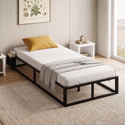 3ft Single Bed Frame | 12 Slats | Metal Platform | Storage Bag | Anti-Slip Pads | 227kg Capacity | Black