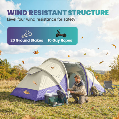Outsunny Inflatable Tent 2 Bedroom 3000mm Waterproof Windproof Air Tent with Carry Bag for 2-4 Person