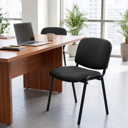 Stackable Office Reception Chairs Set of 4 | Black Padded Meeting Chairs | Steel Frame | 120kg Capacity