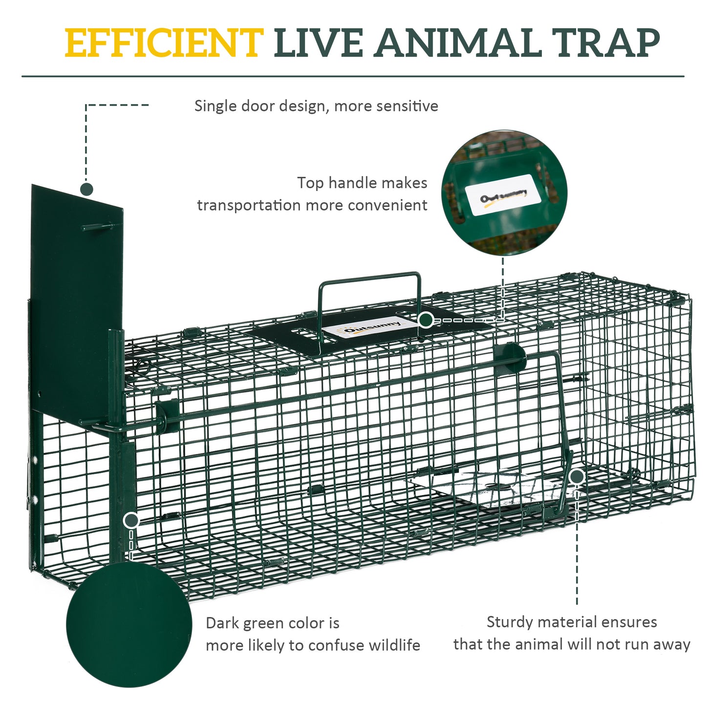 Outsunny Humane Metal Rat Trap with Single Door, for Small Animals, Dark Green