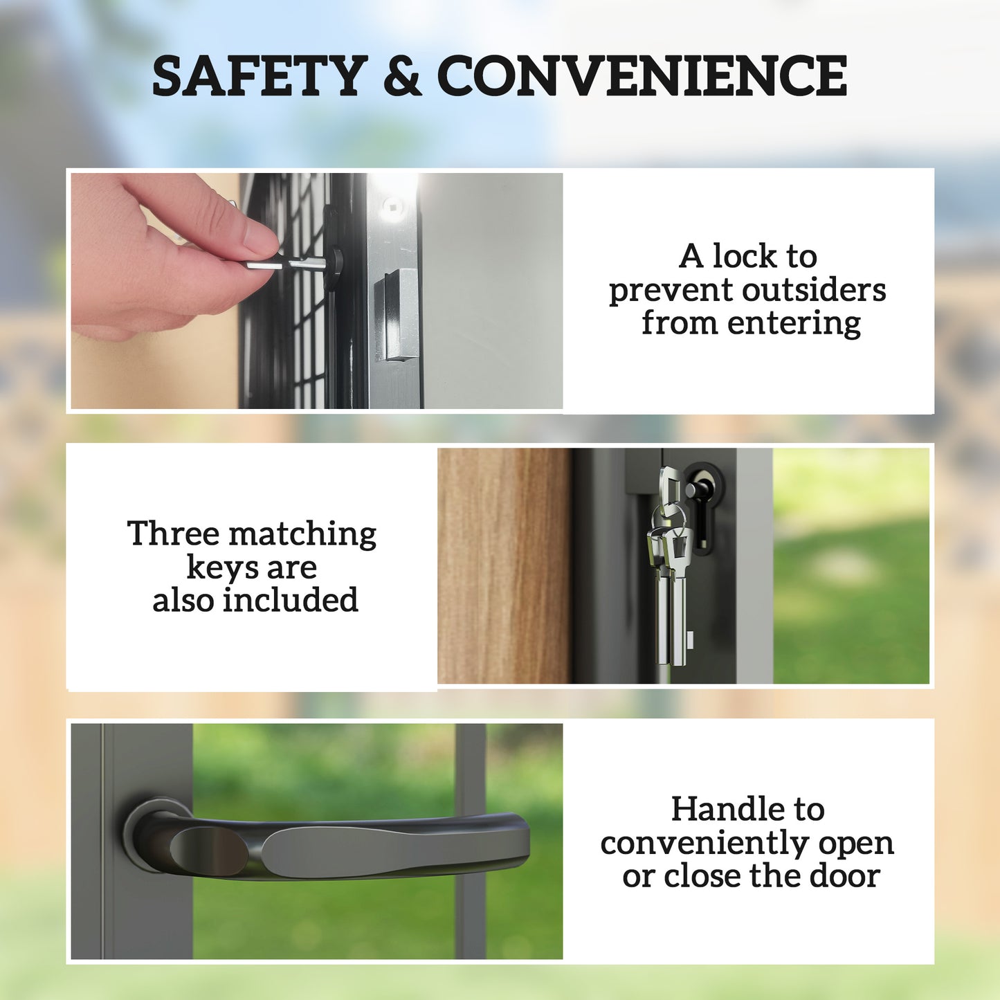 Galvanised Steel Garden Gate, Outdoor Fence Gate Security Barrier with Lock, Keys and Handle W/ Classic Finials, 105 x 204 cm, Black