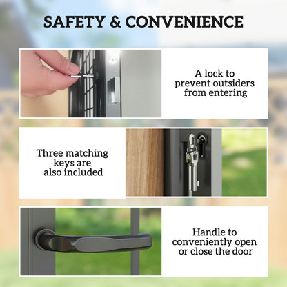 Galvanised Steel Garden Gate, Outdoor Fence Gate Security Barrier with Lock, Keys and Handle W/ Classic Finials, 105 x 204 cm, Black