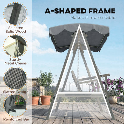 3-Seater Garden Swing Seat with Canopy | Pine Wood Frame | UV-Resistant | 360kg | Grey