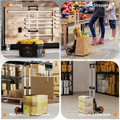 Folding Sack Truck, 70kg Lightweight Hand Truck with Wheels, Foldable Trolley Cart with Telescoping Handle for Warehouse, Office, Luggage, Silver Tone