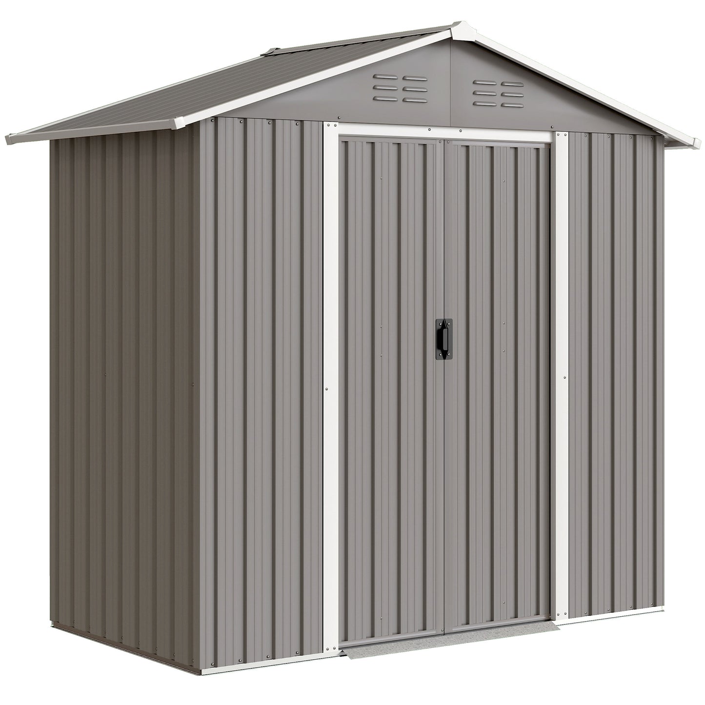 Galvanised Steel Garden Storage Shed | Double Sliding Lockable Door | 4 Vents | Sloped Roof | Steel Tile Roof & Walls | 194x107x191cm | 1.8m² | Light Grey