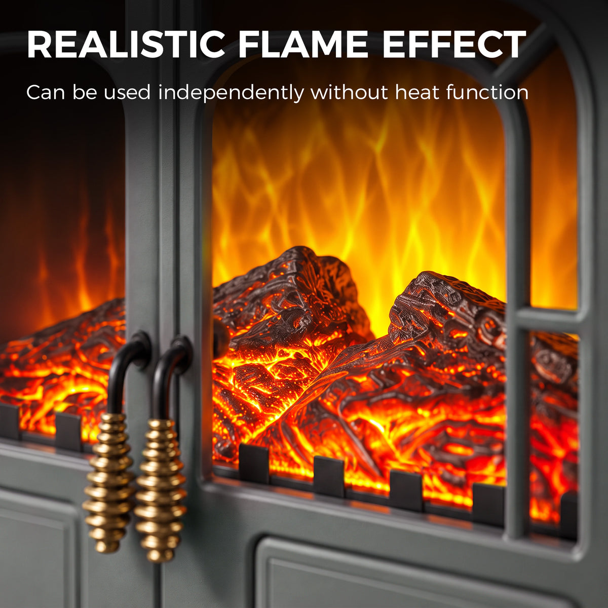 Electric Fireplace Stove | Grey Freestanding 2000W Heater with LED Flame Effect, Energy Rating C