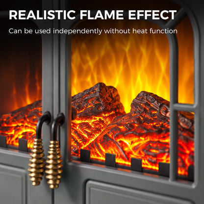 Electric Fireplace Stove | Grey Freestanding 2000W Heater with LED Flame Effect, Energy Rating C