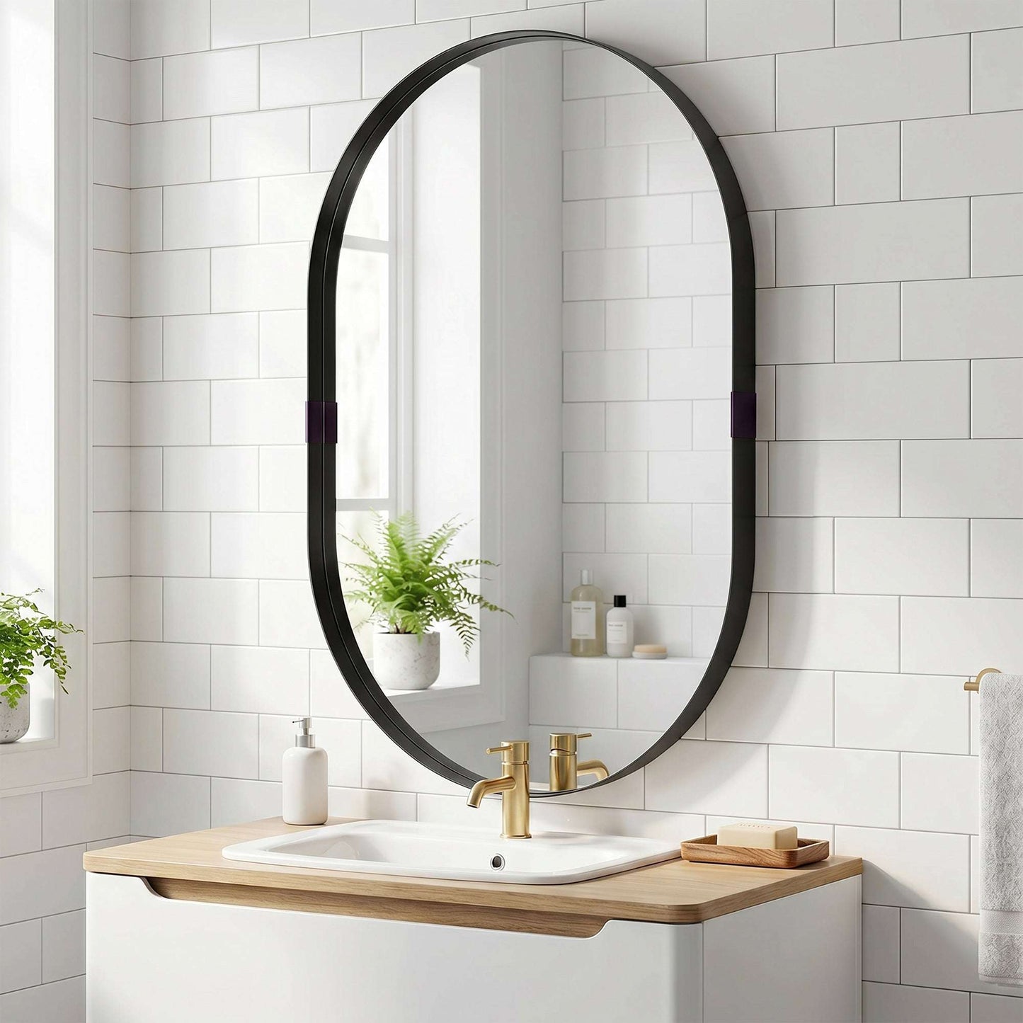 Rectangular Wall Mirror | Elevated 4cm Aluminium Alloy Frame | Shatterproof Tempered Glass | Moisture-Resistant Anodised Finish | MDF Backing | 60x90cm | Black