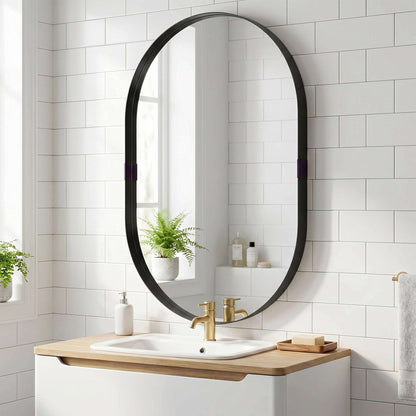 Rectangular Wall Mirror | Elevated 4cm Aluminium Alloy Frame | Shatterproof Tempered Glass | Moisture-Resistant Anodised Finish | MDF Backing | 60x90cm | Black