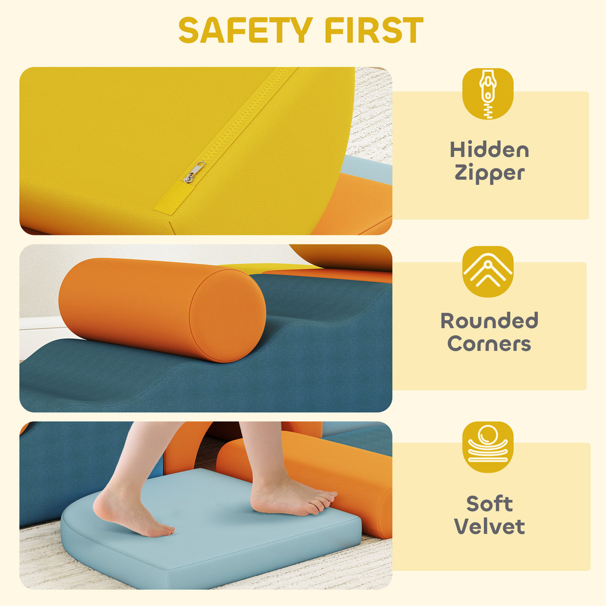 AIYAPLAY 9-Piece Soft Play Set | Multicoloured Foam Climbing & Crawling Blocks | Removable Machine-Washable Velvet Covers