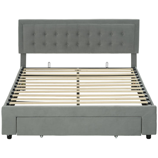King Size Ottoman Bed Frame, with Front Drawer - Grey
