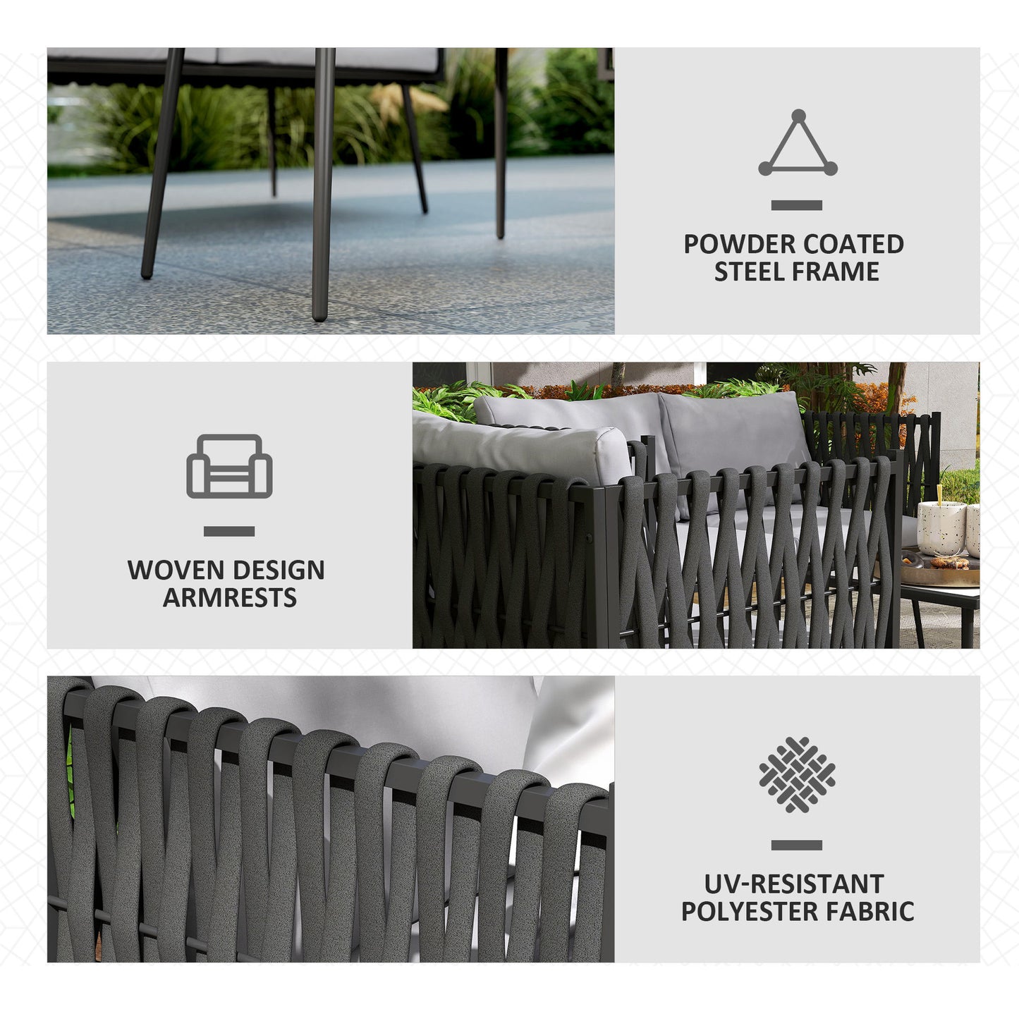 Outsunny 4-Piece Garden Furniture Set with Cushions - Light Grey