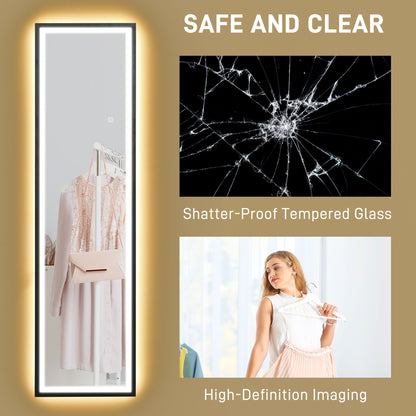 Full Length Mirror with LED Lights, 150 x 40cm Free Standing Mirror with Dimming and 3 Colour Lighting, Leaning or Wall Mirror - Black