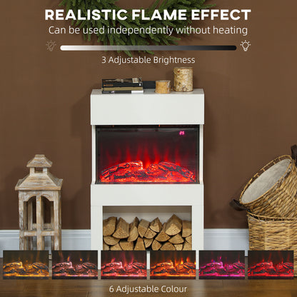 Electric Fireplace with 3D Flame Effect, 6 Colours & 3 Brightness Levels, 1000W/2000W Electric Fire and Mantel Reach up to 30㎡ Space with Remote & Timer