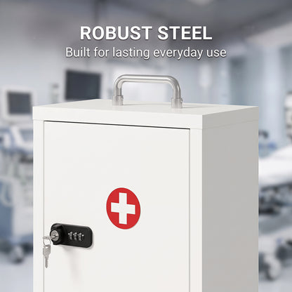 Wall Mount Medicine Cabinet | Combination & Key Dual Lock | 3-Tier Steel | 5kg | No Assembly | 32 x 14 x 38cm | White