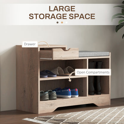 Multi-Compartment Shoe Storage Bench, with Seat - Grey