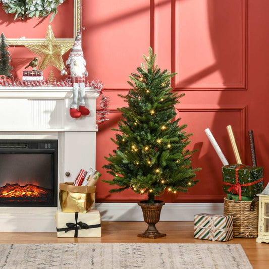 1.2m Prelit Christmas Tree Artificial Spruce Tree, Plastic Stand-Green