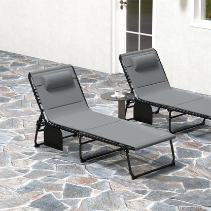 Outsunny Folding Sun Loungers Set of 2, Recliner Garden Chairs with Quick Drying Pad, Garden Sun Loungers for Beach Pool, Charcoal Grey