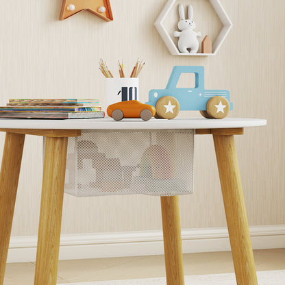 Kids Activity Table & 2 Chair Set | 3-Piece | Bear Backrest | Centre Mesh Storage | Arts & Crafts | Ages 3-6 | White