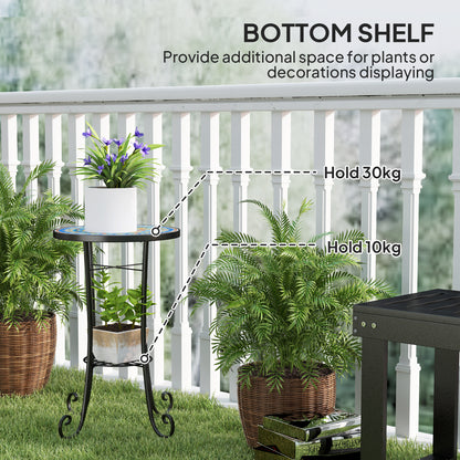 Round Mosaic Garden Bistro Side Table | Dia 35.5x54.5cm | Ceramic Tile Top | Lower Shelf | Electrophoretic Metal Frame | 30kg | Blue