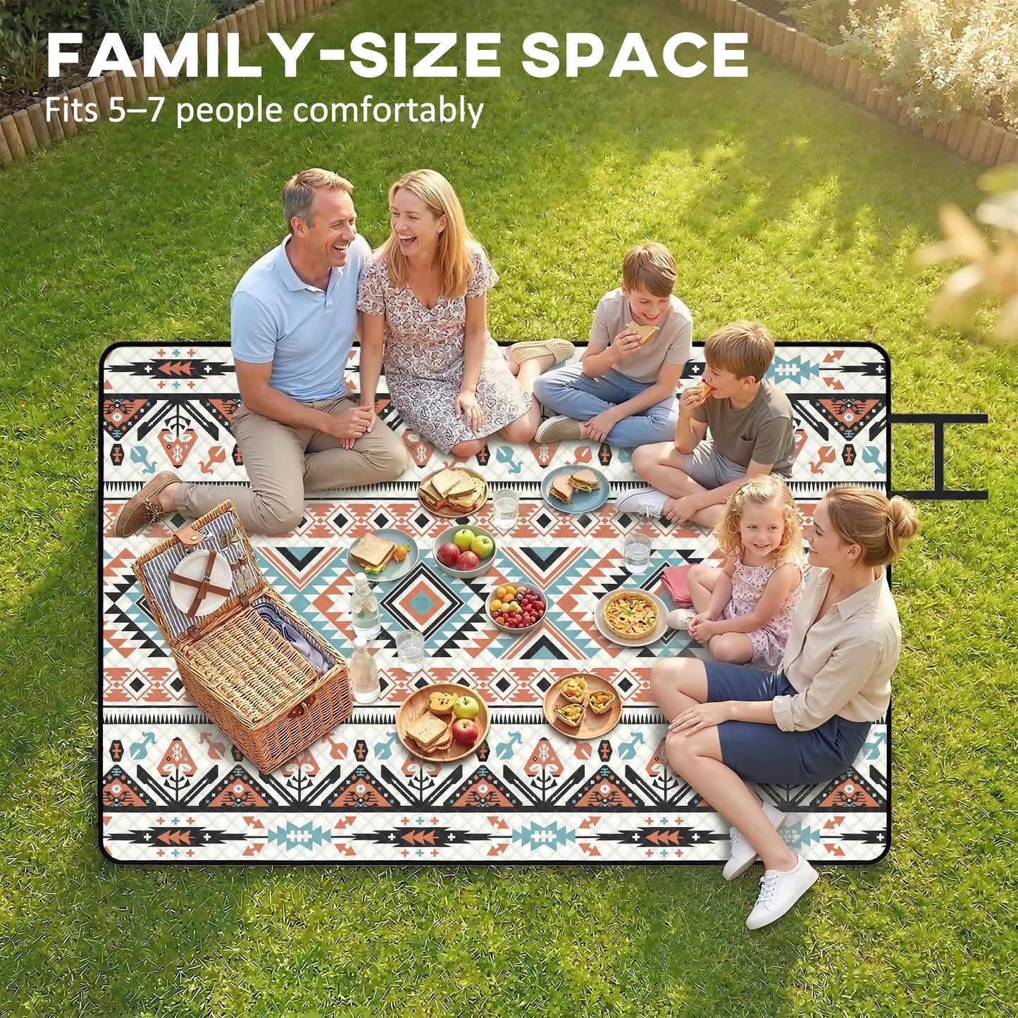 Large Picnic Blanket 300x200cm – Water-Repellent, Oxford Cloth Base, 1cm Cotton Filling, Rolls Compact with Integrated Strap, For Camping, Beach & Garden – Mix Colour