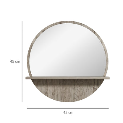 Kleankin 45cm Round Home Mirror, with Shelf - Grey Wood-Effect