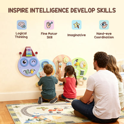 AIYAPLAY Caterpillar Busy Sensory Board with 7 Activities, for Nursery, Playroom, Home, for 3+ Years