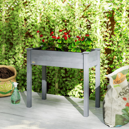 Elevated Fir Wood Raised Garden Bed | Non-Woven Liner | 4 Drainage Holes | 52cm Legs | Water-Resistant Paint | 80kg | 86x46x76cm | Flowers Veg & Herbs | Dark Grey