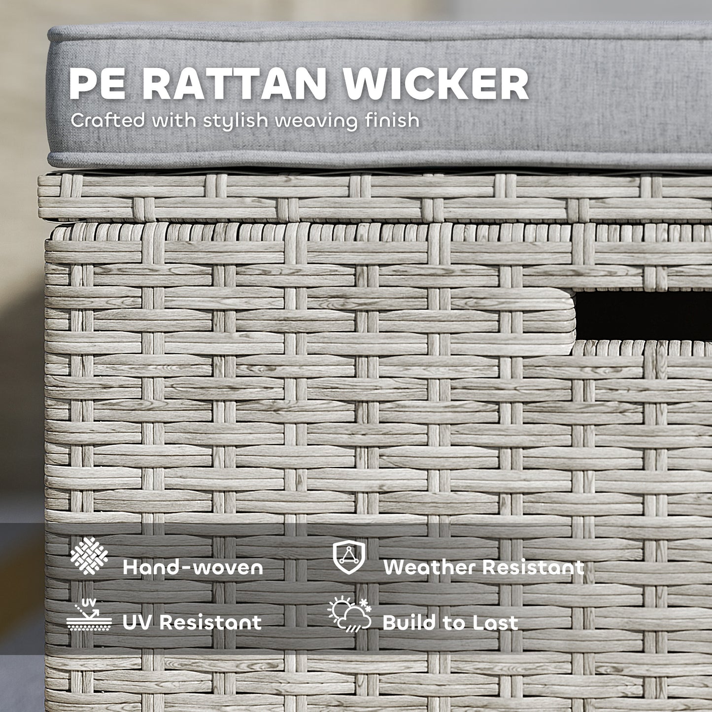 5 Piece Rattan Garden Furniture Set, Nesting Outdoor Conversation Set with 2 Footstools, WPC Storage Coffee Table and Cushions