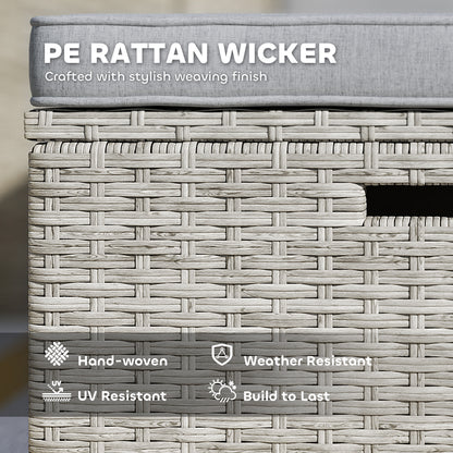 5 Piece Rattan Garden Furniture Set, Nesting Outdoor Conversation Set with 2 Footstools, WPC Storage Coffee Table and Cushions