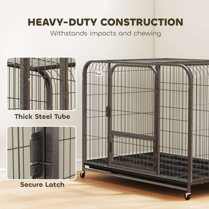 Heavy Duty Dog Crate | 116x77x88cm | 3 Doors | Slide-Out Tray | 4 Wheels | Raised Base | 30kg | Black