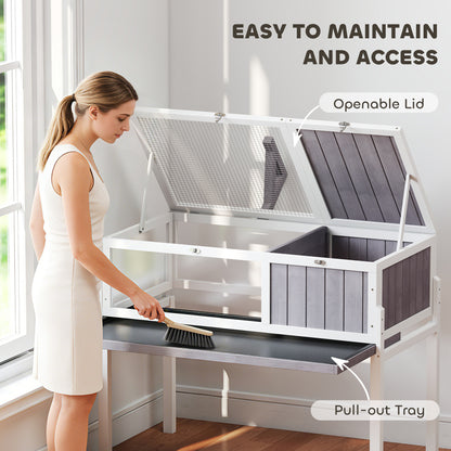 Wooden Tortoise Cage | Dual-Zone Habitat | Clear Panels | Raised Stand | Lamp Holder | 104 x 53 x 82cm | Grey