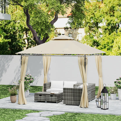 3 x 3 m Garden Gazebo, Double Roof Metal Gazebo with Curtains and Solar-Powered LED Lights, Outdoor Gazebo Canopy Shelter for Patio, Deck