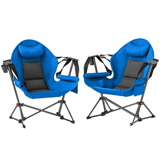 Hammock Camping Chair Set of 2, Adjustable Back Swinging Portable Camp Chair for Travel Fishing Hiking W/ Back Rest - Blue