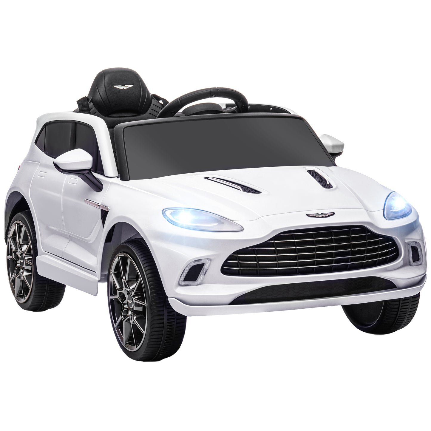 Licensed Aston Martin DBX Licensed Battery Powered Kids Electric Car, 12V Kids Ride on Car w/ Lights, Music Horn, White / Pink