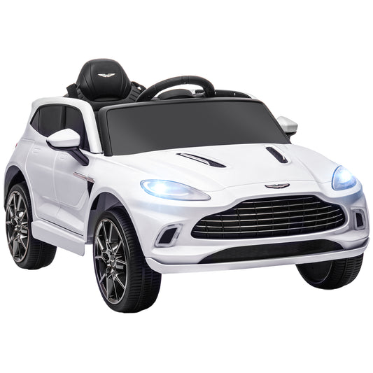 Licensed Aston Martin DBX Licensed Battery Powered Kids Electric Car, 12V Kids Ride on Car w/ Lights, Music Horn, White / Pink