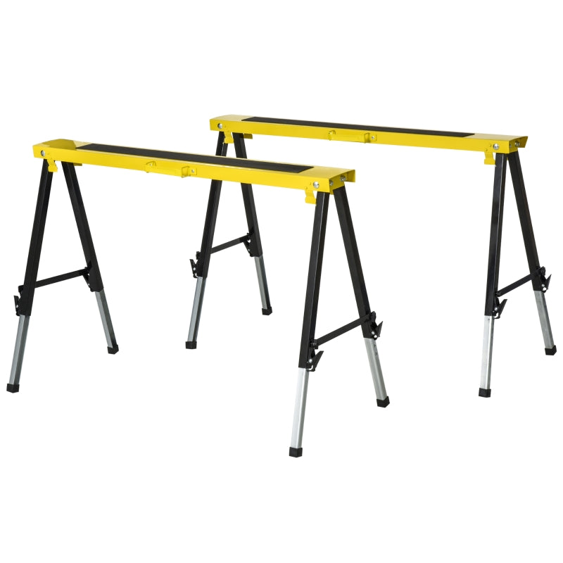 DURHAND Steel Set-of-2 Foldable Adjustable Saw Horses Tools / Yellow