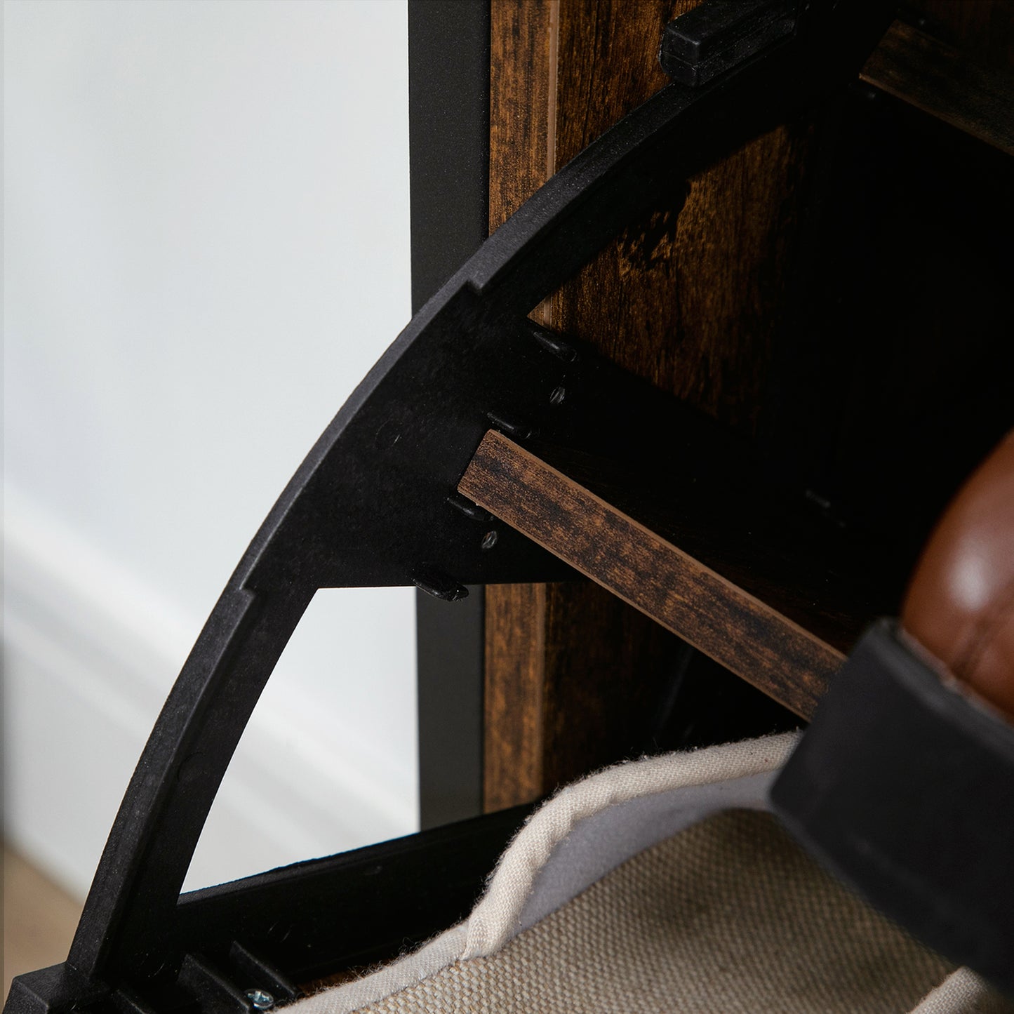 Industrial Shoe Cabinet with 2 Flip Drawers, Narrow Shoe Storage Cabinet for 12 Pairs, Freestanding Slim Shoe Rack for Entryway, Hallway, Rustic Brown