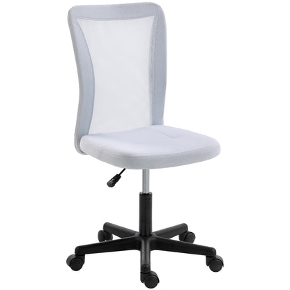 Armless Mesh Office Chair | 360° Swivel | Adjustable Height 40-52cm | 6cm Padded Seat | Breathable Mesh Back | 120kg | Space Saving | White