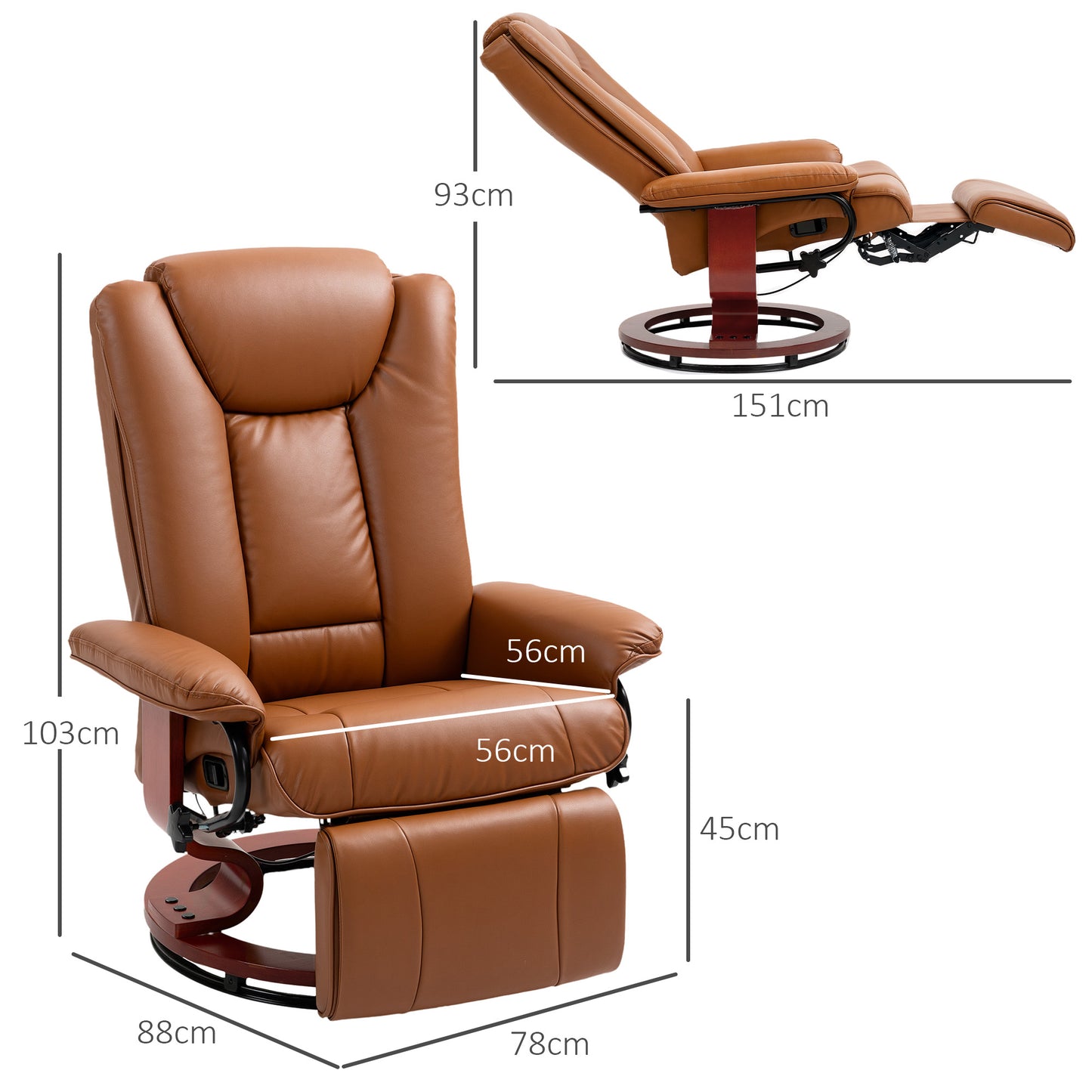 Faux Leather Recliner Chair - Brown