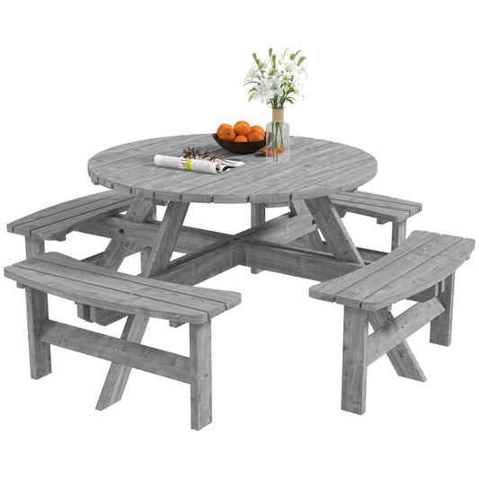 Outsunny 8-Seater Wooden Picnic Bench Set - Fir Wood