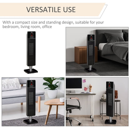 Tower Heater with 2 Heat Setting 1000W/2000W and Ceramic Fan, Electric Space Heater with Oscillating Remote Control 8hrs Timer Tip-Over Overheat Protection, Black