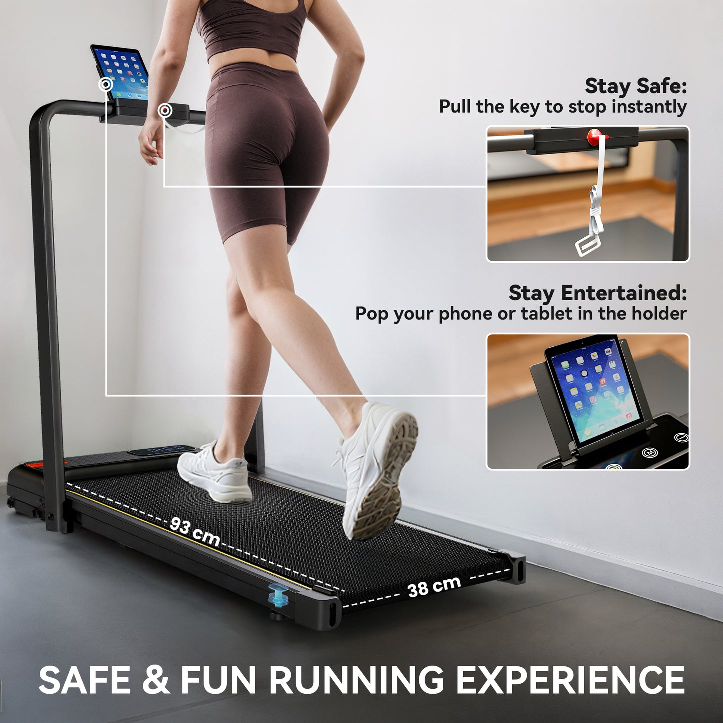 Folding Treadmill Walking Pad | 2HP Motor | 0.6–6.2mph | Manual Incline | Under Desk | LED Display | 100kg | Black