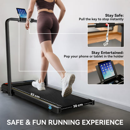 Folding Treadmill Walking Pad | 2HP Motor | 0.6–6.2mph | Manual Incline | Under Desk | LED Display | 100kg | Black