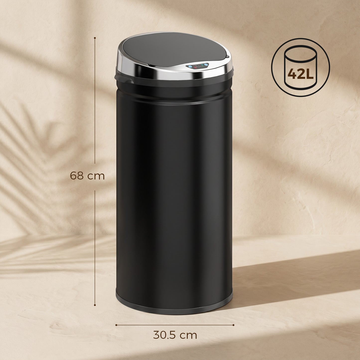 42L Sensor Bin | Automatic Hand-Wave Opening | Soft-Close Lid | Fingerprint-Resistant Stainless Steel | Black