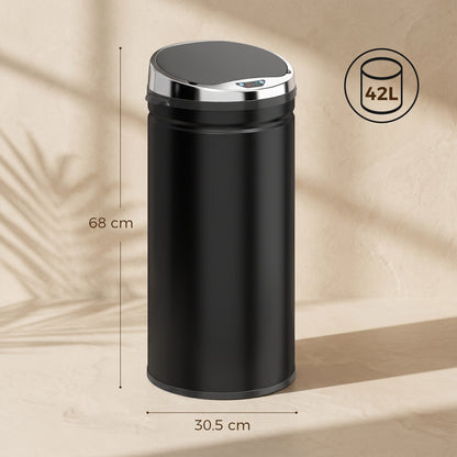 42L Sensor Bin | Automatic Hand-Wave Opening | Soft-Close Lid | Fingerprint-Resistant Stainless Steel | Black