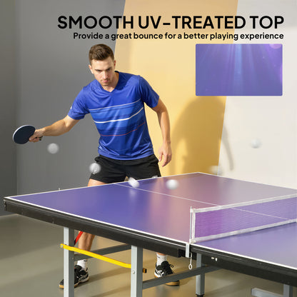 9ft Folding Ping Pong Table Top | Regulation 274x152cm | UV-Coated MDF | Four-Fold Design | Foam Pads | Net Storage Bag | Fits 7-9ft Billiard Tables | Folds to 137x76x5cm | 30kg | Blue