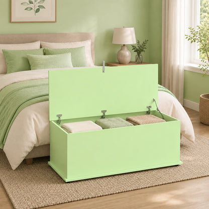 114L Green Storage Chest Bench | Wooden Blanket Box | Safety Hinge | 120kg Seat Capacity | Bedroom, Hallway & Living Room