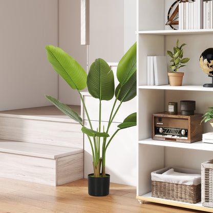109cm Artificial Bird of Paradise Plant, Faux Banana Leaf Tree with PEVA Leaves and Flocking, Decorative Palm Tree in Pot for Home Office Decor, Green